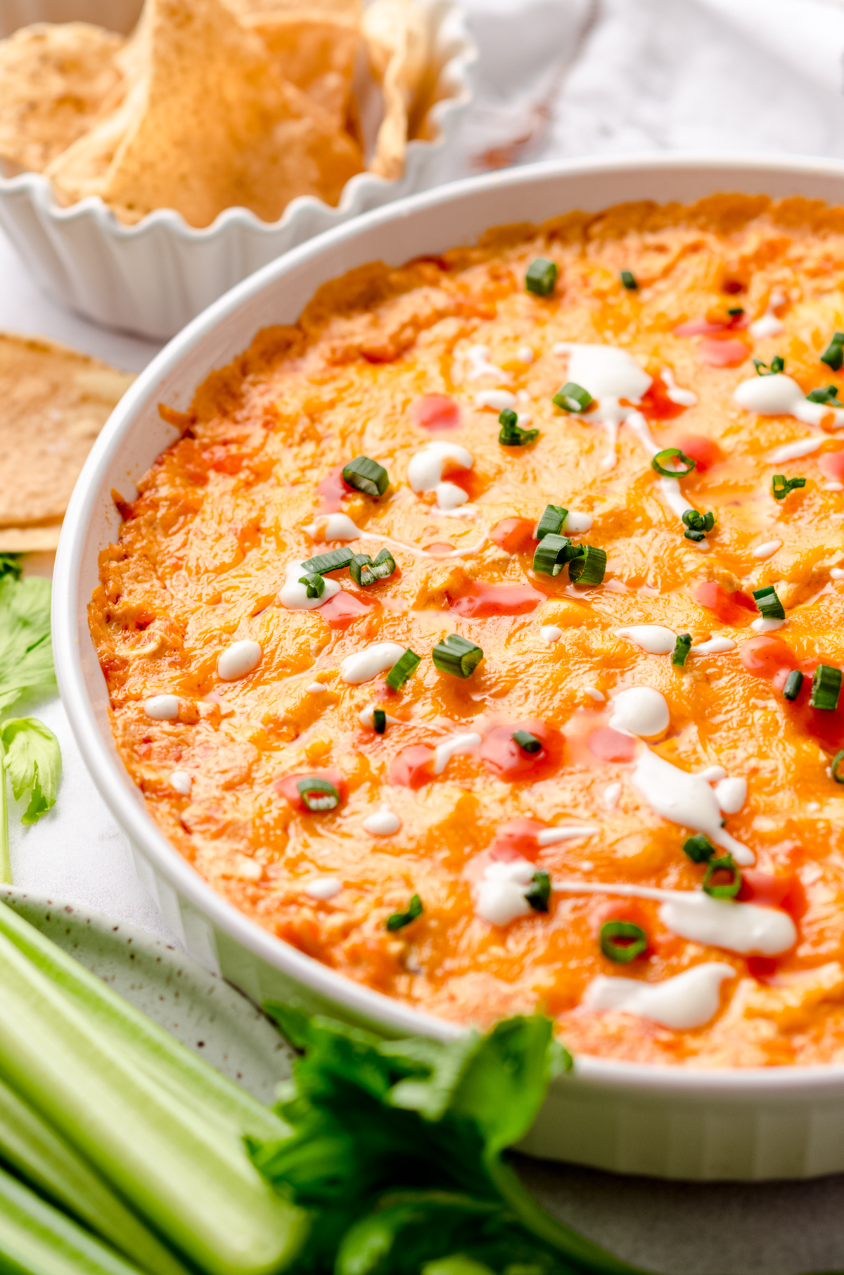 A dish of buffalo chicken dip.