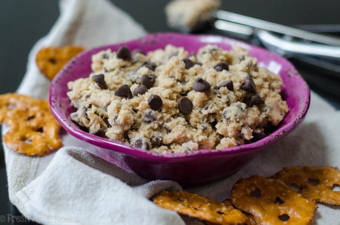 Chocolate Chip Cookie Dough Dip: Safe-to-eat eggless cookie dough ready to eat with a spoon or a dipper!