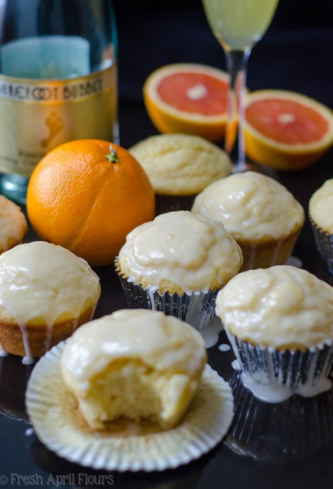 Glazed Mimosa Muffins: Tender citrus muffins made with a champagne reduction and topped with a boozy orange glaze are the sweetest way to get your mimosa fix.