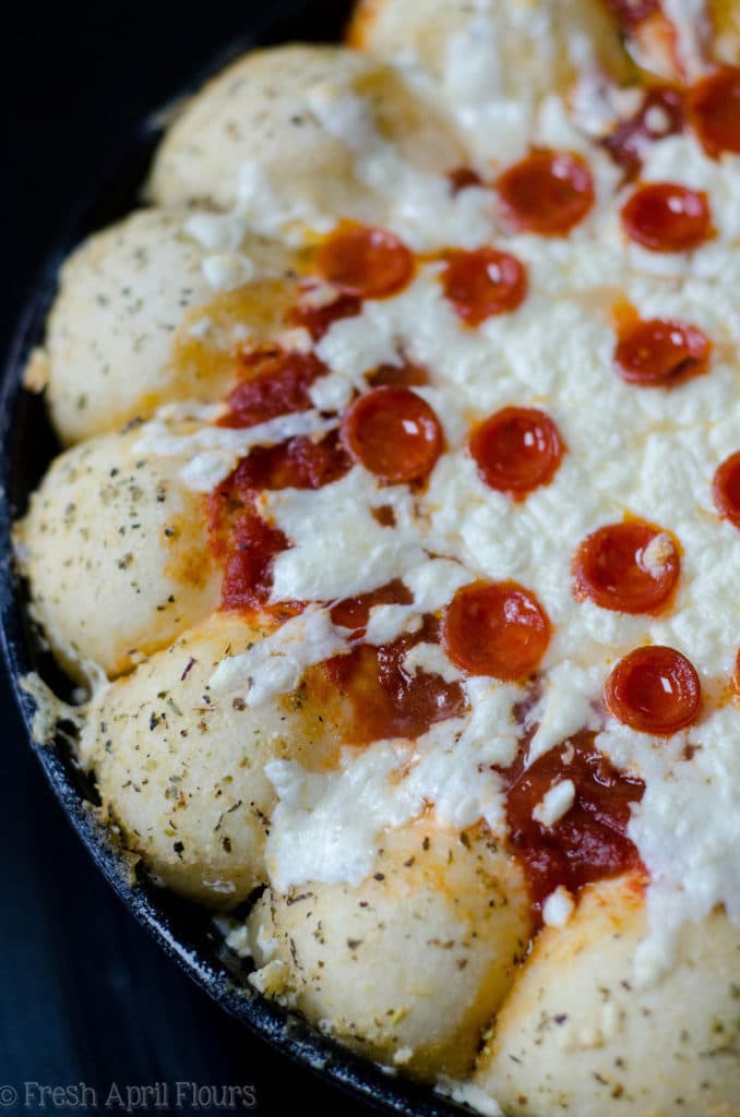 Skillet Pizza Dip: Ditch the delivery and prepare your pizza in a skillet with built-in bread! Also includes directions for omitting the rolls.