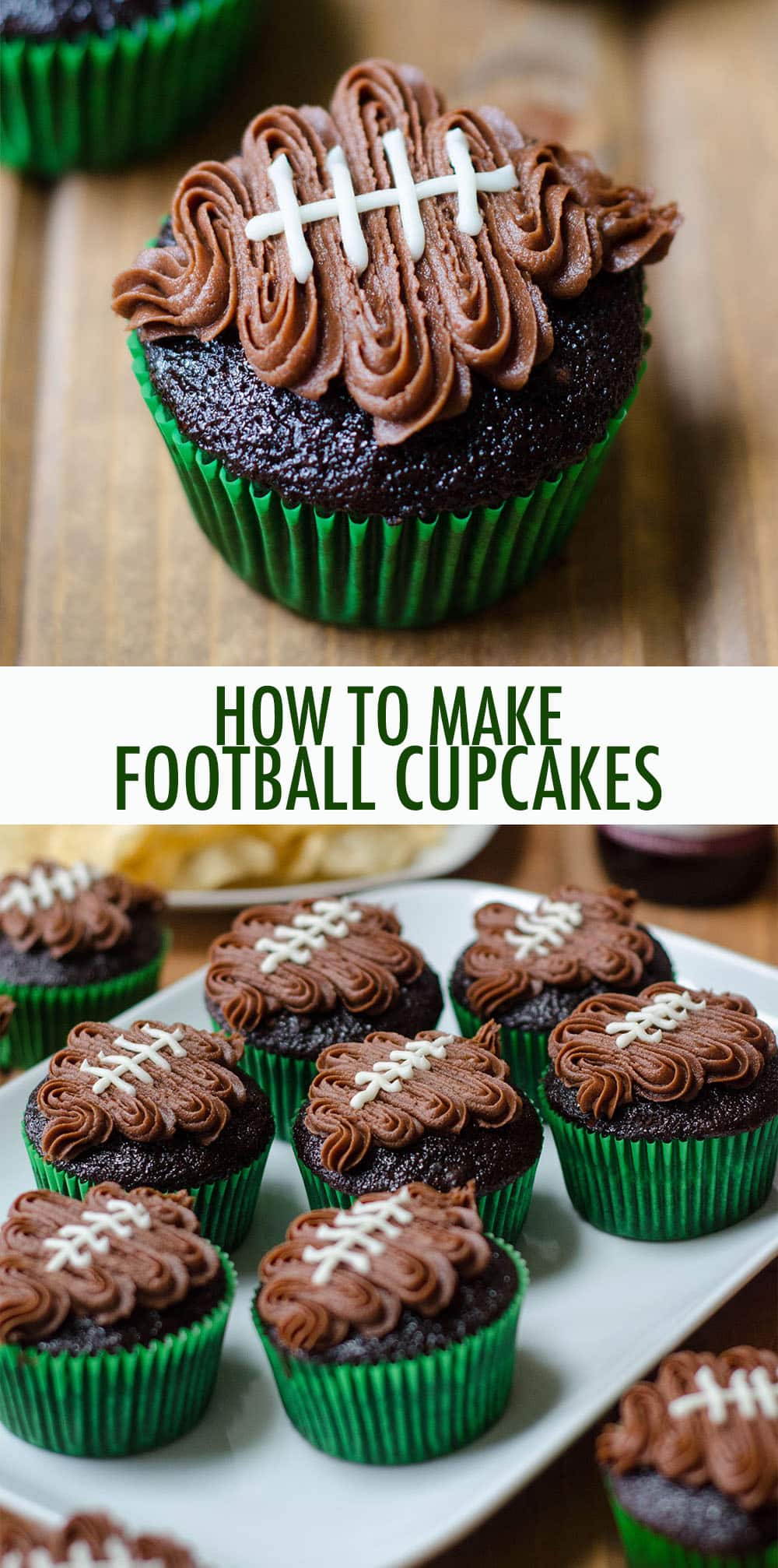 Turn any batch of cupcakes into adorable football cupcakes with this easy tutorial and video. It's a touchdown every time! via @frshaprilflours