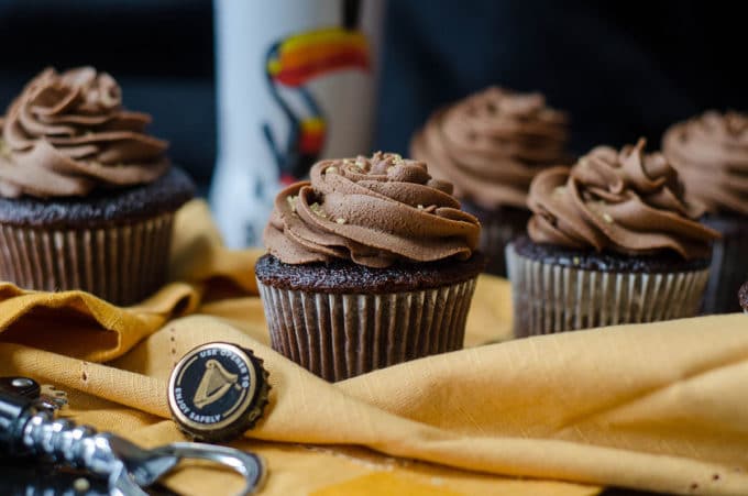 Guinness Cupcakes: Dark chocolate cupcakes infused with a chocolate stout reduction and topped with a chocolate stout buttercream. Perfect for your St. Paddy's Day celebration!