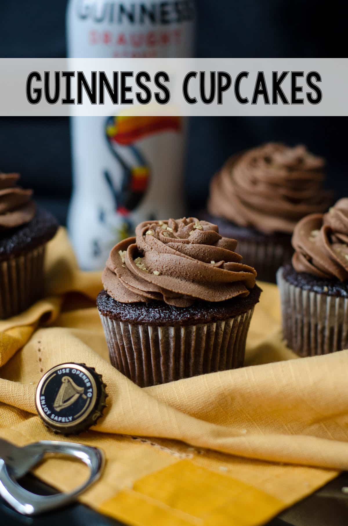 Dark chocolate cupcakes infused with a chocolate stout reduction and topped with a chocolate stout buttercream. Perfect for your St. Paddy's Day celebration! via @frshaprilflours