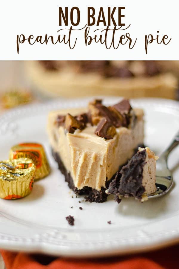A light and creamy peanut butter filling atop a crushed Oreo crust. The chopped peanut butter cups on top seal the deal for a perfect no bake pie! via @frshaprilflours