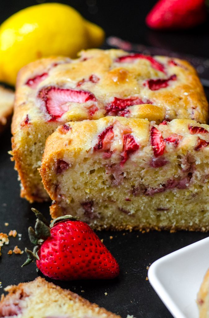 sliced strawberry lemonade quick bread 