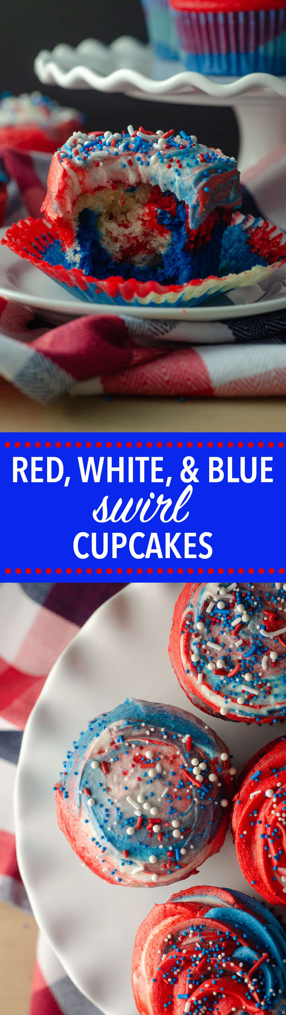 Red, White, & Blue Swirl Cupcakes: Beautifully swirled cupcakes that taste as great as they look! Perfect for any patriotic celebration or any time you want some American pride in your dessert. via @frshaprilflours