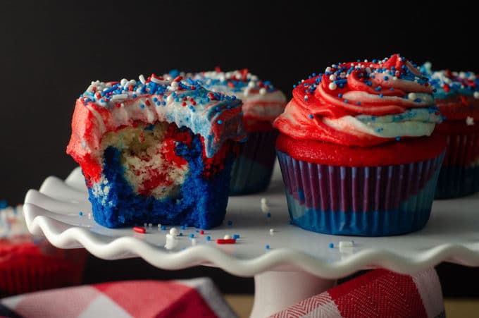 Red, White, & Blue Swirl Cupcakes: Beautifully swirled cupcakes that taste as great as they look! Perfect for any patriotic celebration or any time you want some American pride in your dessert.