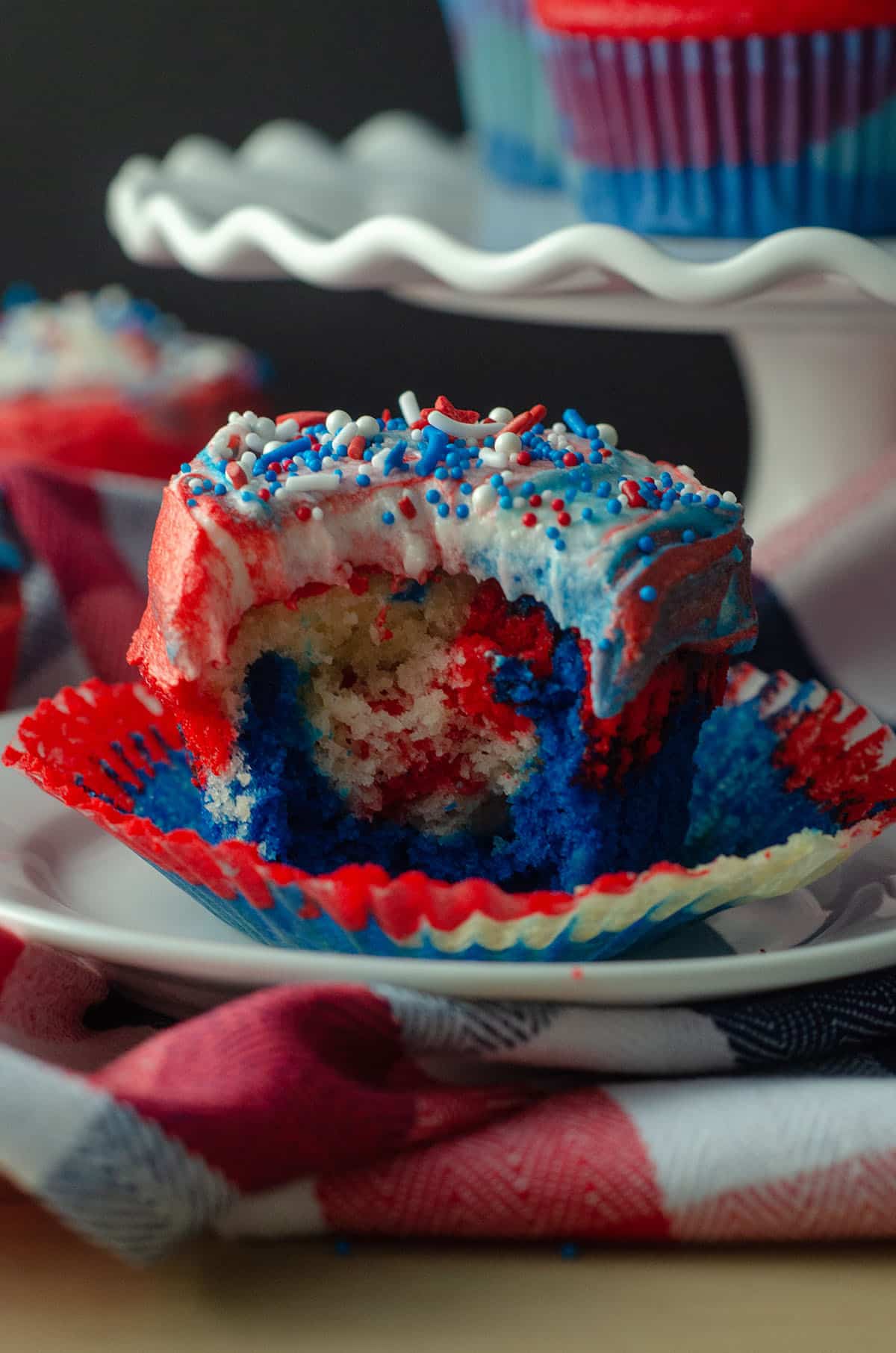 Red, White, & Blue Swirl Cupcakes: Beautifully swirled cupcakes that taste as great as they look! Perfect for any patriotic celebration or any time you want some American pride in your dessert.
