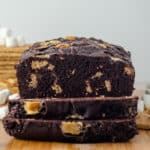 S'mores Quick Bread: Decadent chocolate quick bread swirling with graham cracker chunks and mini marshmallows.