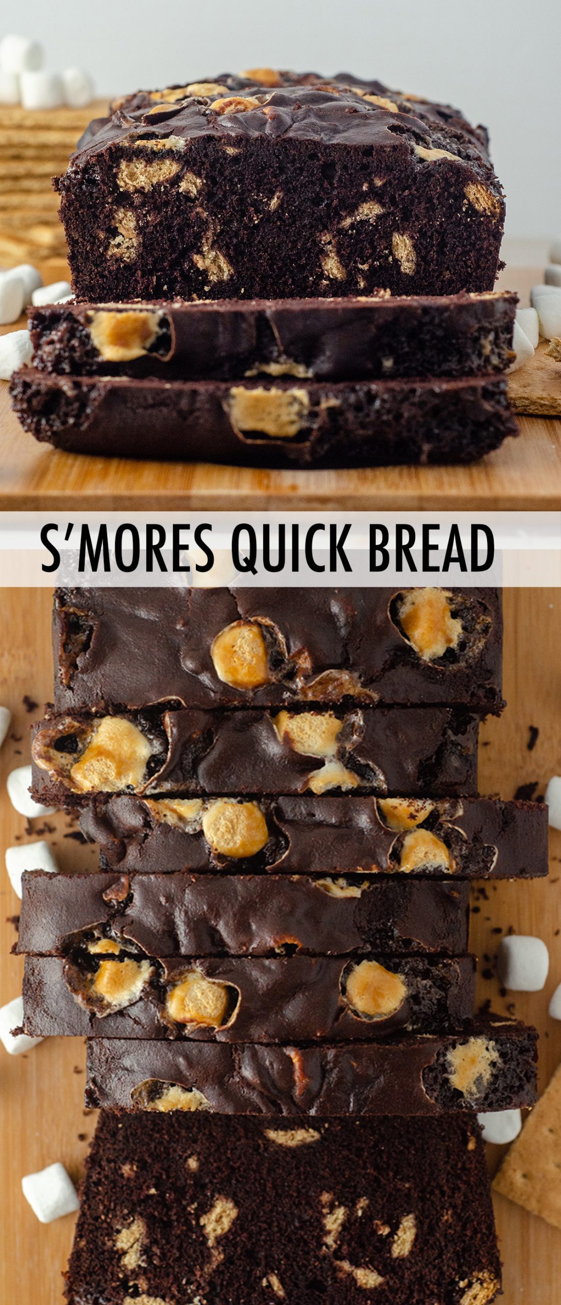 Decadent chocolate quick bread swirling with graham cracker chunks and mini marshmallows. via @frshaprilflours