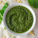 Homemade Pesto: Making your own herby, garlicy pesto at home is as easy as throwing FIVE ingredients into a food processor.