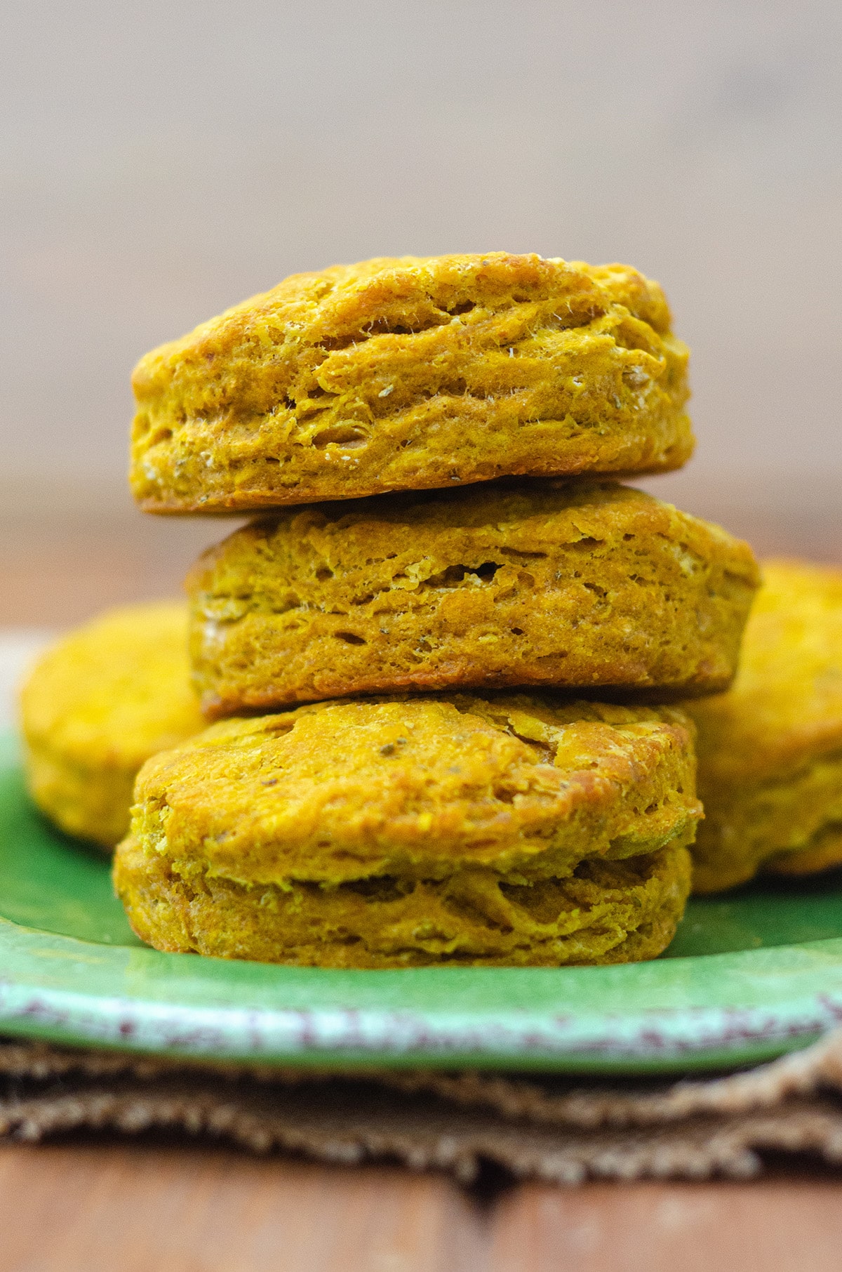 Flaky, buttery biscuits made with real pumpkin and spiced with sage, thyme, and ginger.