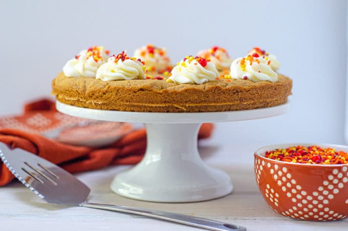 Pumpkin Cookie Cake: A soft and flavorful spiced cookie cake. The perfect treat for a fall birthday!