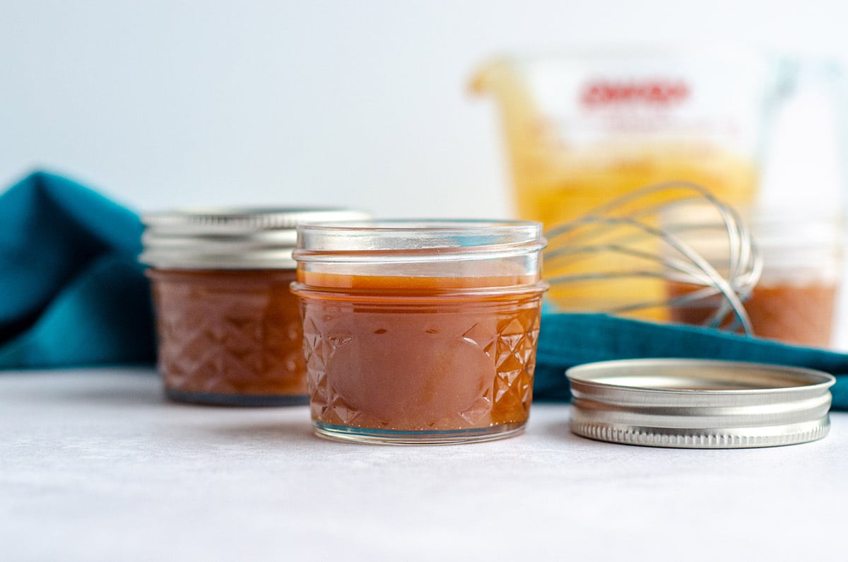 jars of bourbon caramel sauce