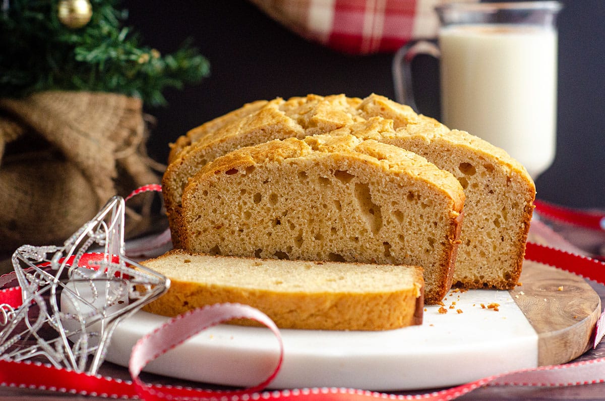 Eggnog Quick Bread: A spiced bread made with actual eggnog for maximum flavor and moisture.