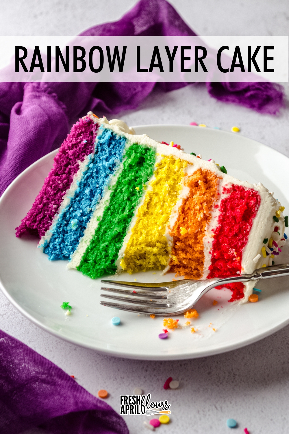 This show-stopping rainbow cake is perfect for everything from birthdays to holidays. Watch as folks "ooh" and "ahh" over its six stunning layers and claim it's too beautiful to eat. This colorful cake is moist and flavorful and can be paired with any buttercream or frosting you like. You can even use a box mix, if you prefer. In the instructions, find tips for scaling cake to your size needs and how to efficiently create 6 layers of cake, even if you only have 2 pans. via @frshaprilflours