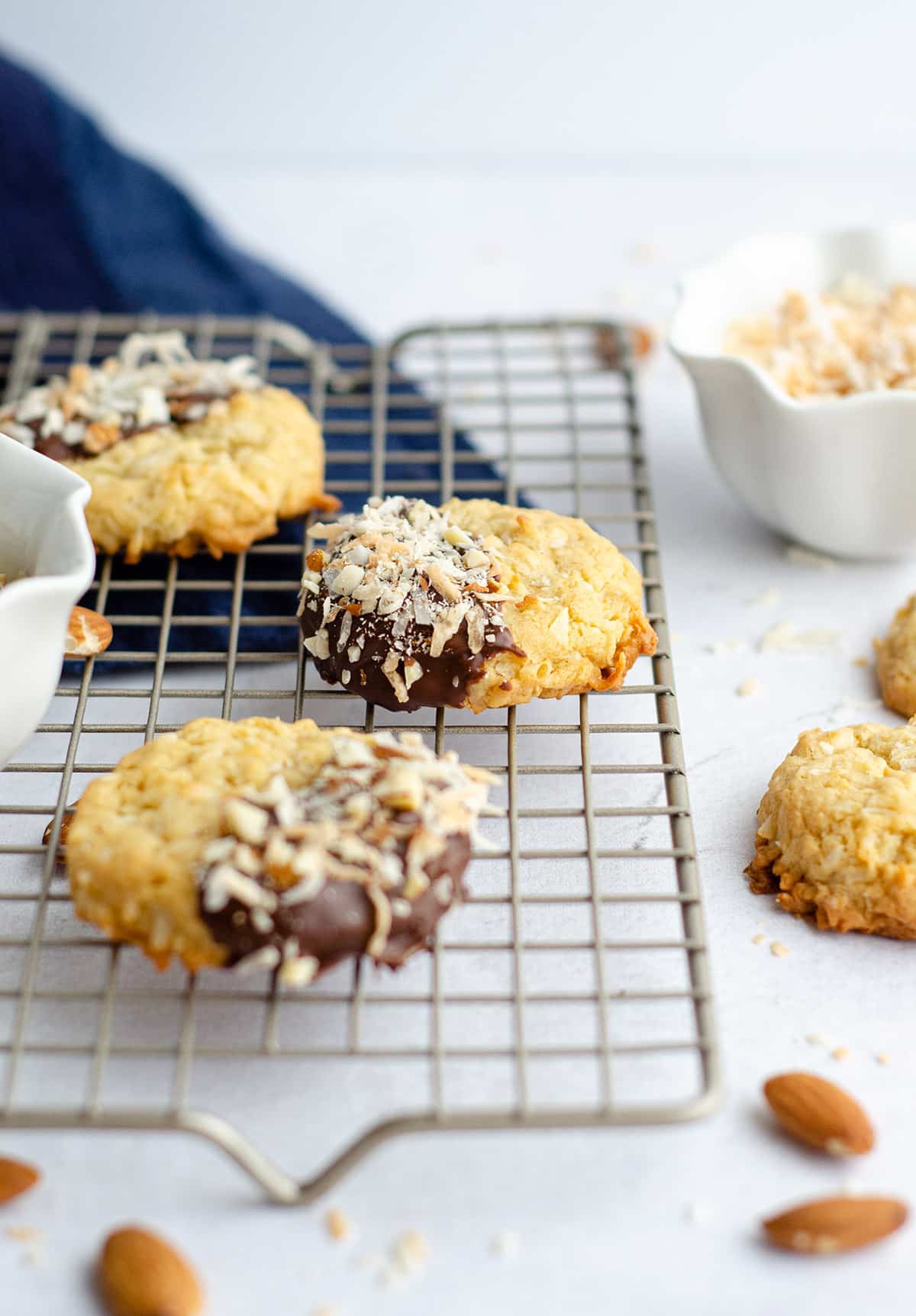 coconut almond cookies on a cooling rack