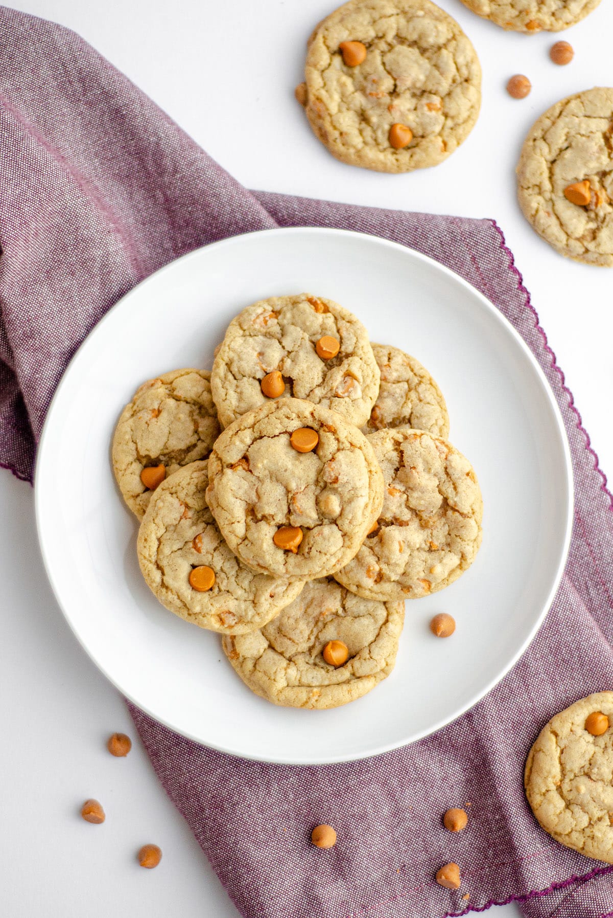 aerial photo of butterscotch cookies on a plate