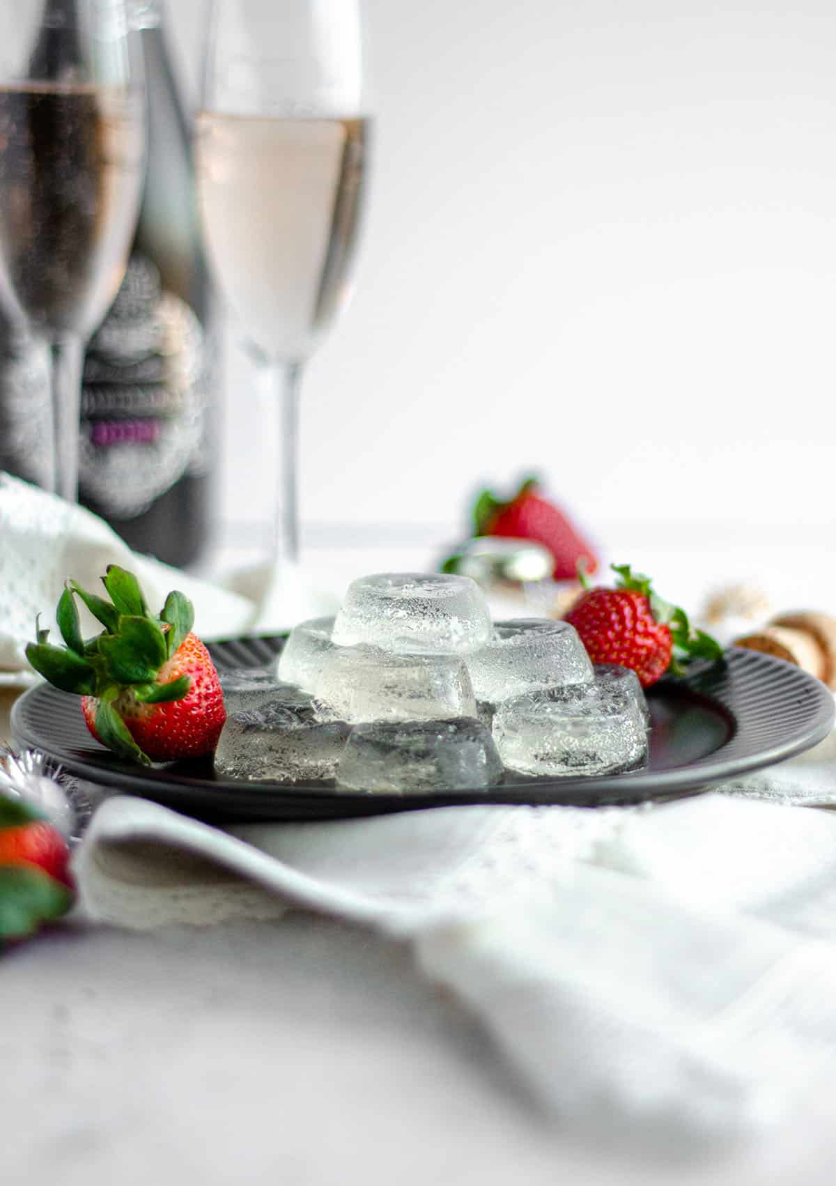 champagne jello shots on a plate