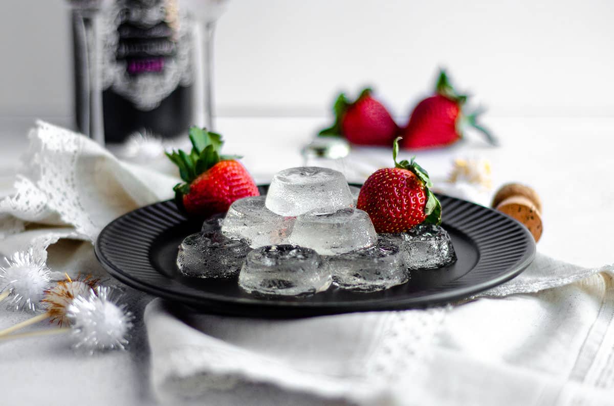 champagne jello shots on a plate