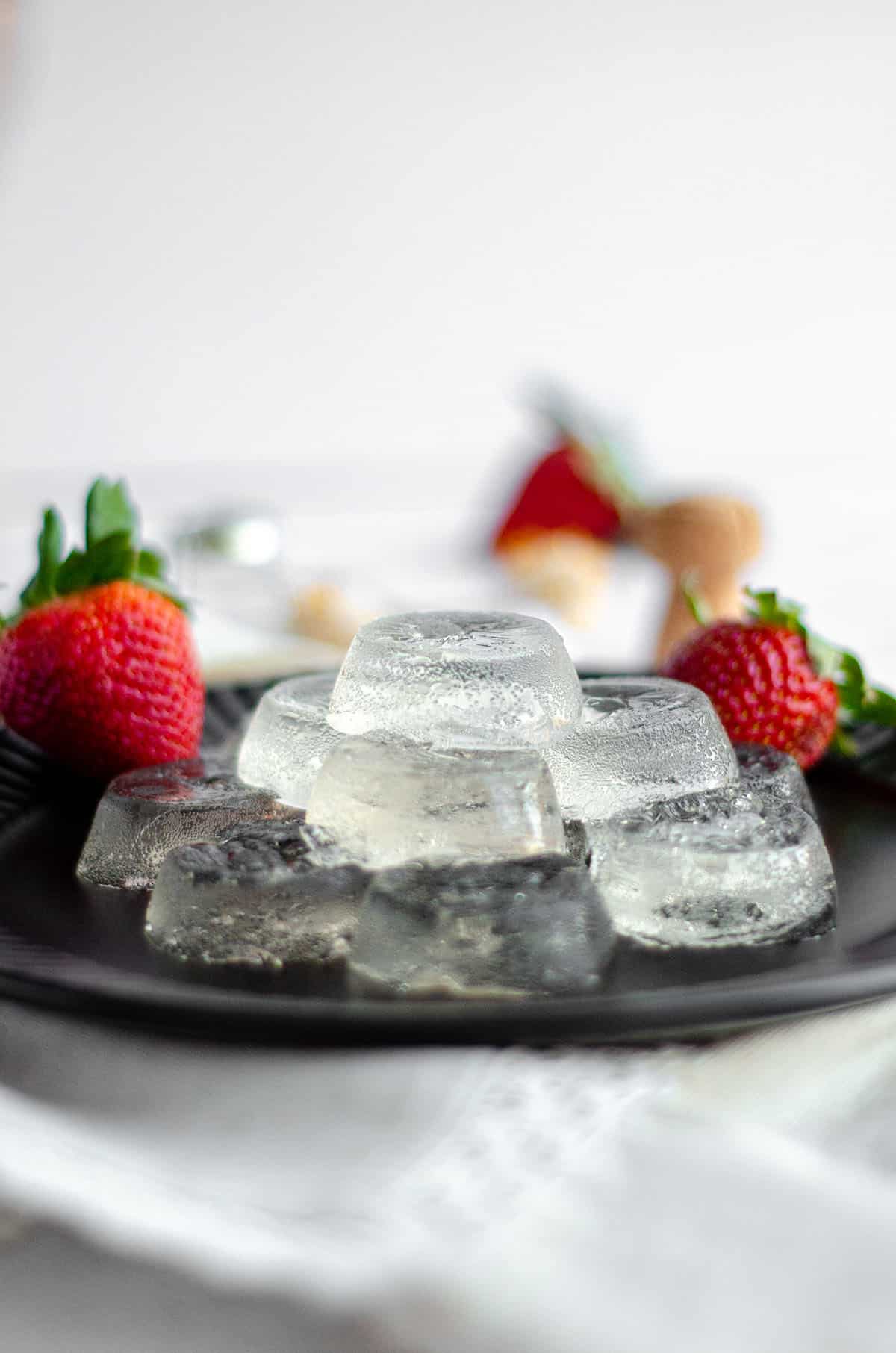 champagne jello shots on a plate