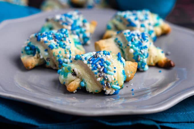 Funfetti Rugelach: Basic rugelach filled with a sweetened cream cheese filling and plenty of sprinkles inside and out.