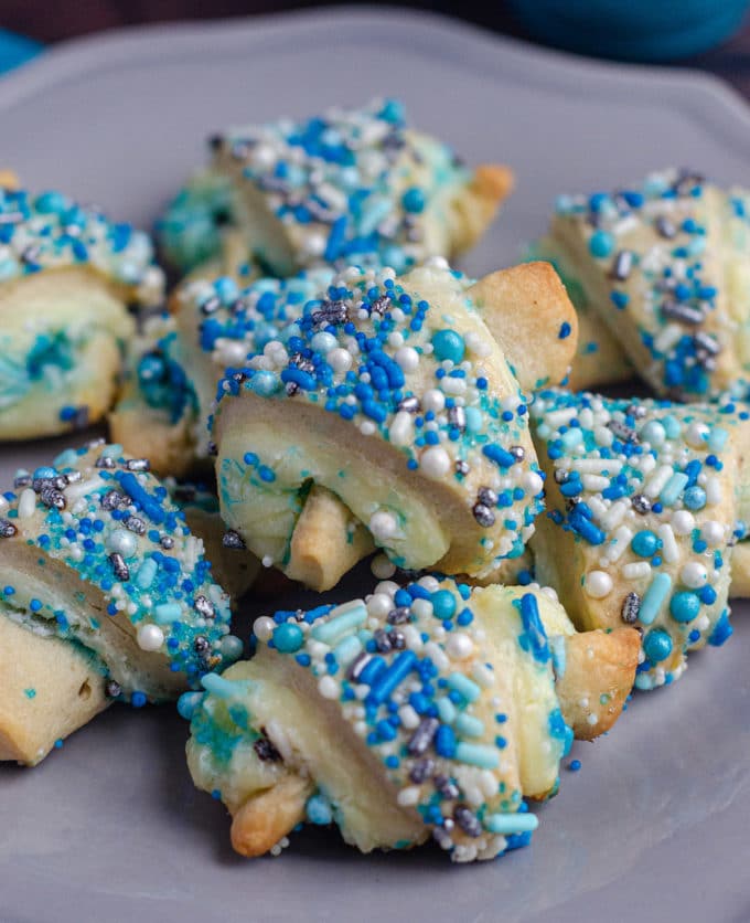 Funfetti Rugelach: Basic rugelach filled with a sweetened cream cheese filling and plenty of sprinkles inside and out.