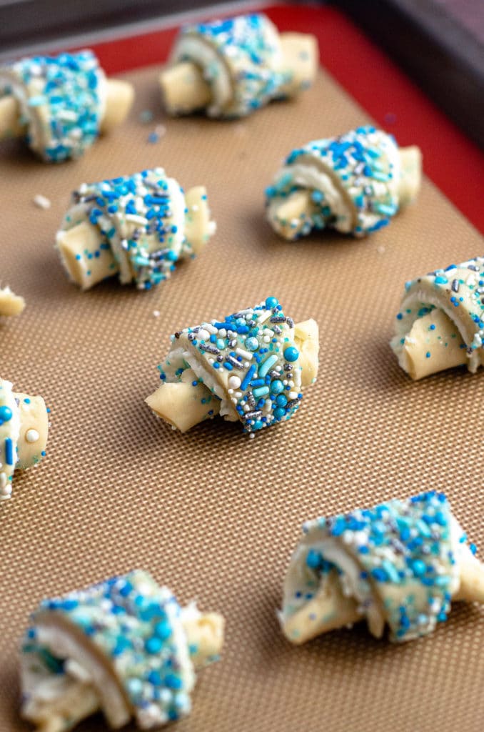 Funfetti Rugelach: Basic rugelach filled with a sweetened cream cheese filling and plenty of sprinkles inside and out.