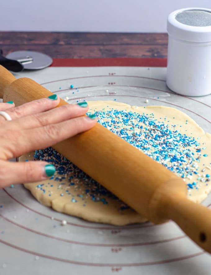 Funfetti Rugelach: Basic rugelach filled with a sweetened cream cheese filling and plenty of sprinkles inside and out.