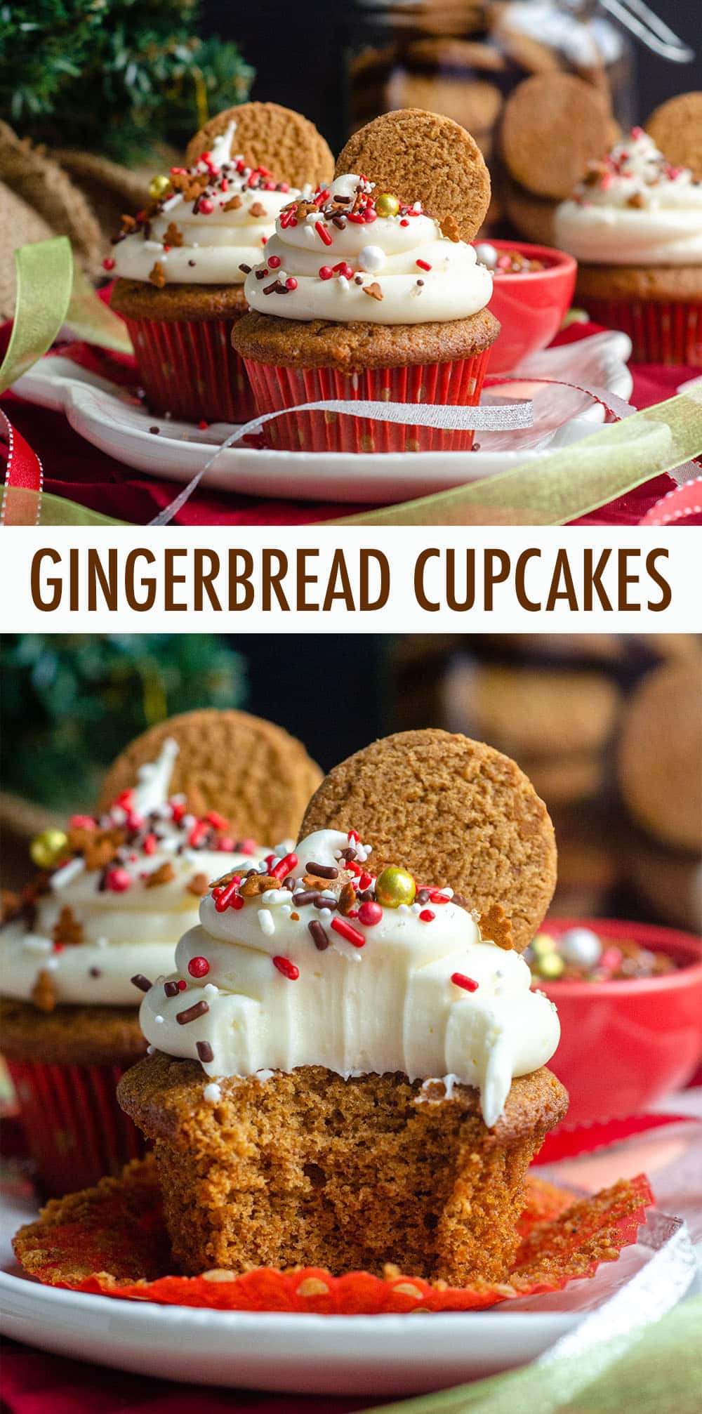 Sweet and spicy cupcakes full of all of your favorite gingerbread flavors and topped with a tangy cream cheese frosting. via @frshaprilflours