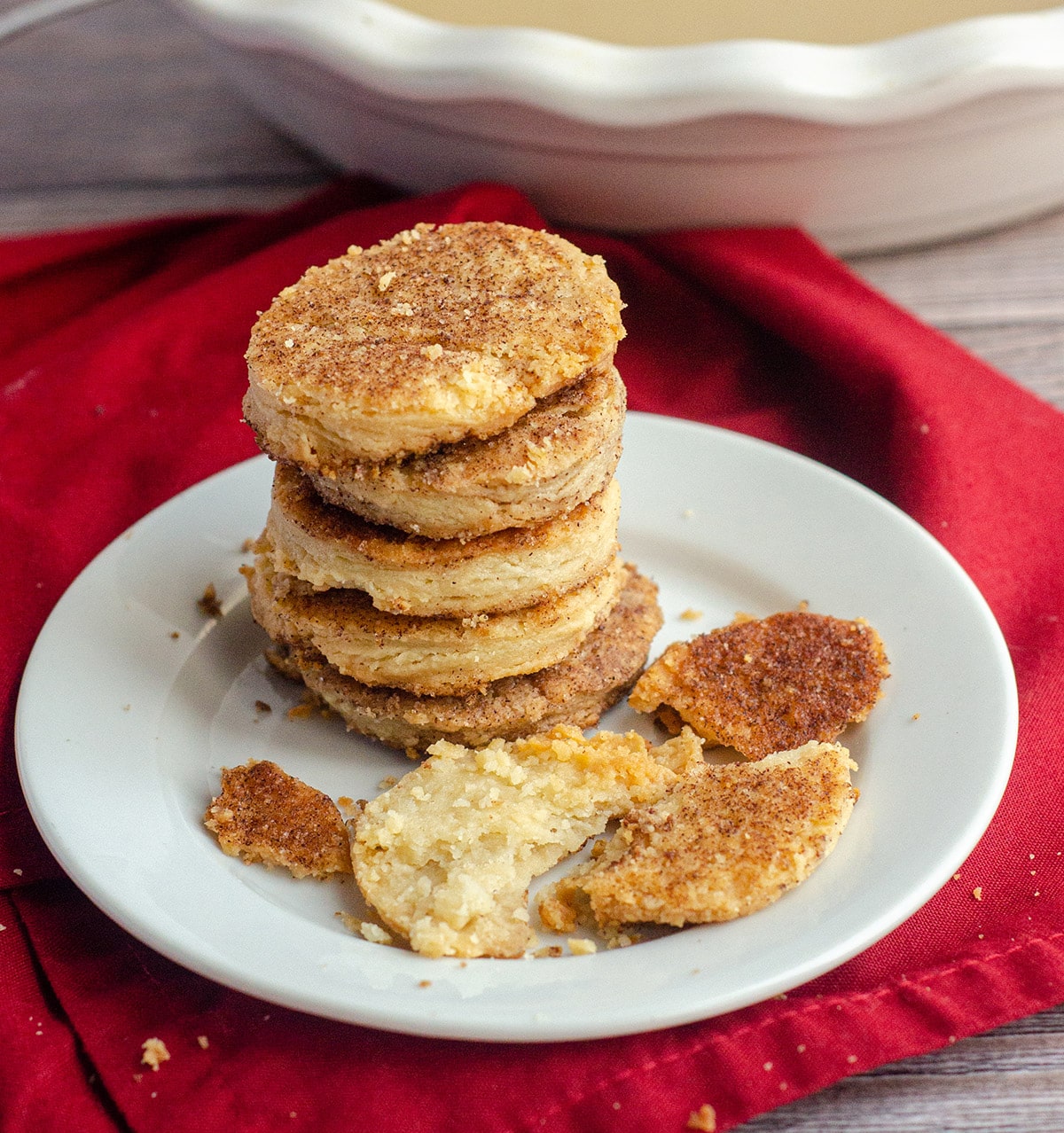 stack of pie crust cookies on a plate