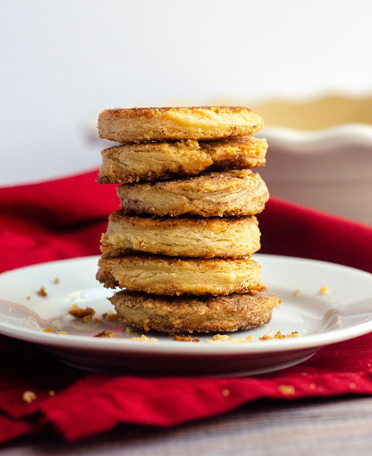 stack of pie crust cookies on a plate