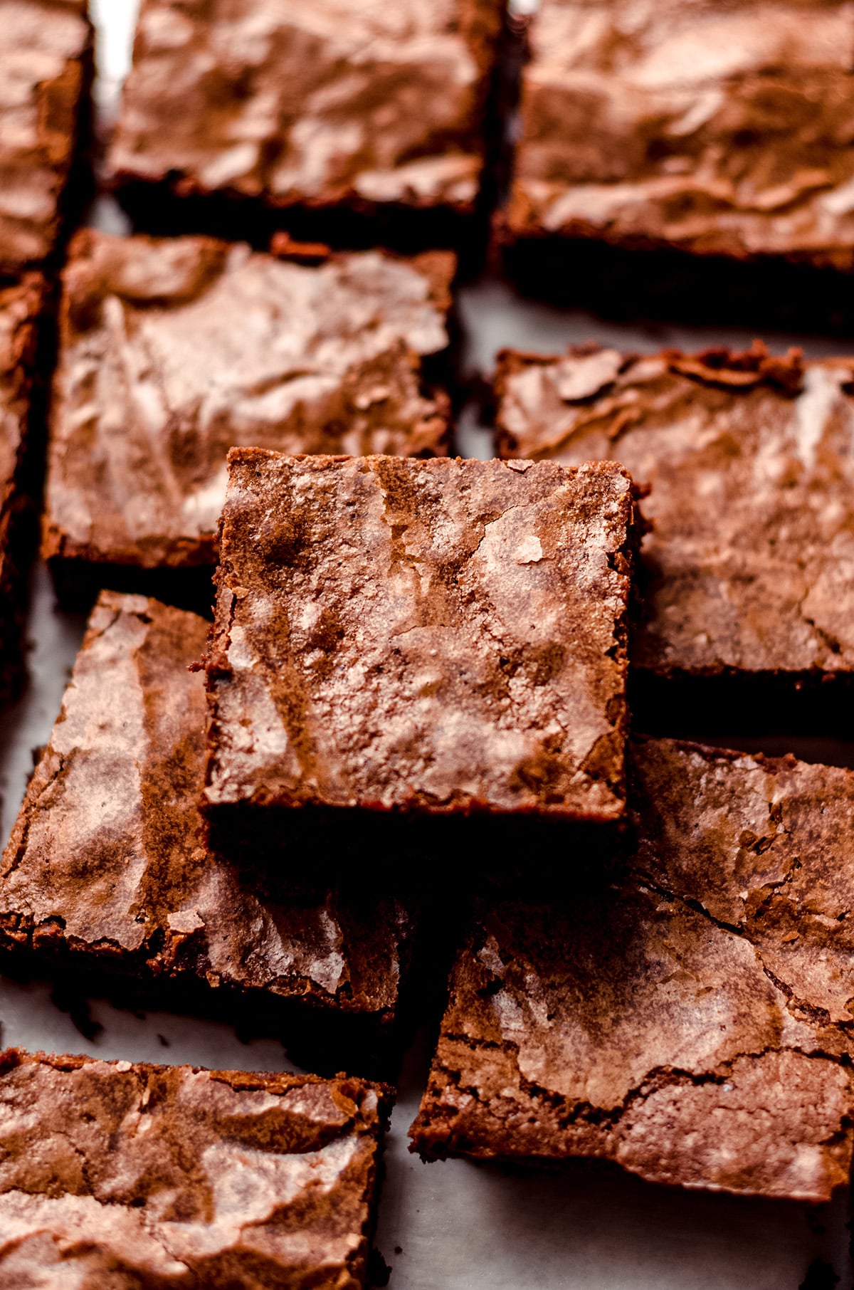 a stack of sliced brownies