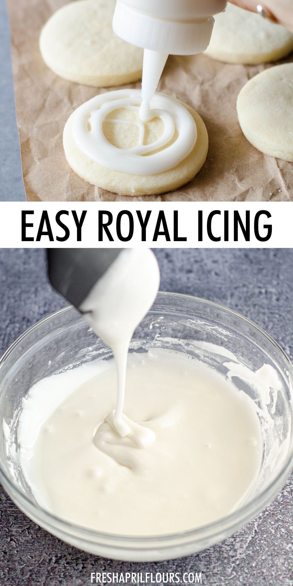 This easy royal icing recipe for sugar cookies will totally change the way you think about royal icing. It comes together super quick and you don't even need a mixer! Best of all, this is royal icing made without meringue powder! via @frshaprilflours