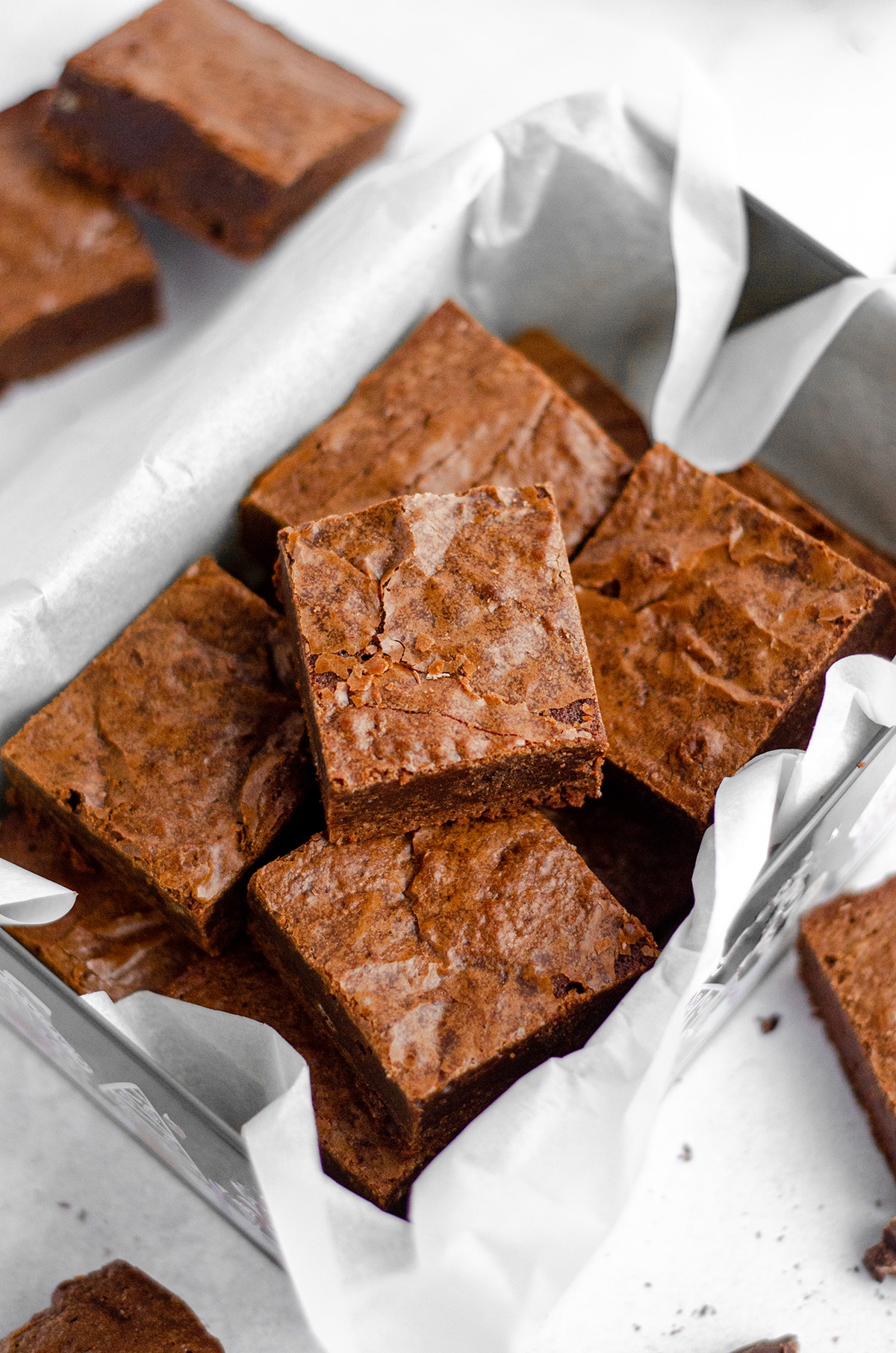 sliced brownies in a box