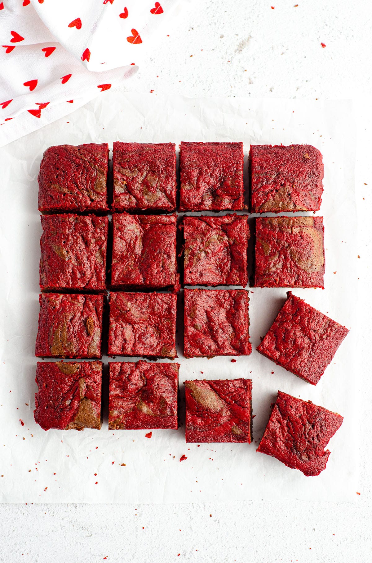 red velvet brownies cut into squares