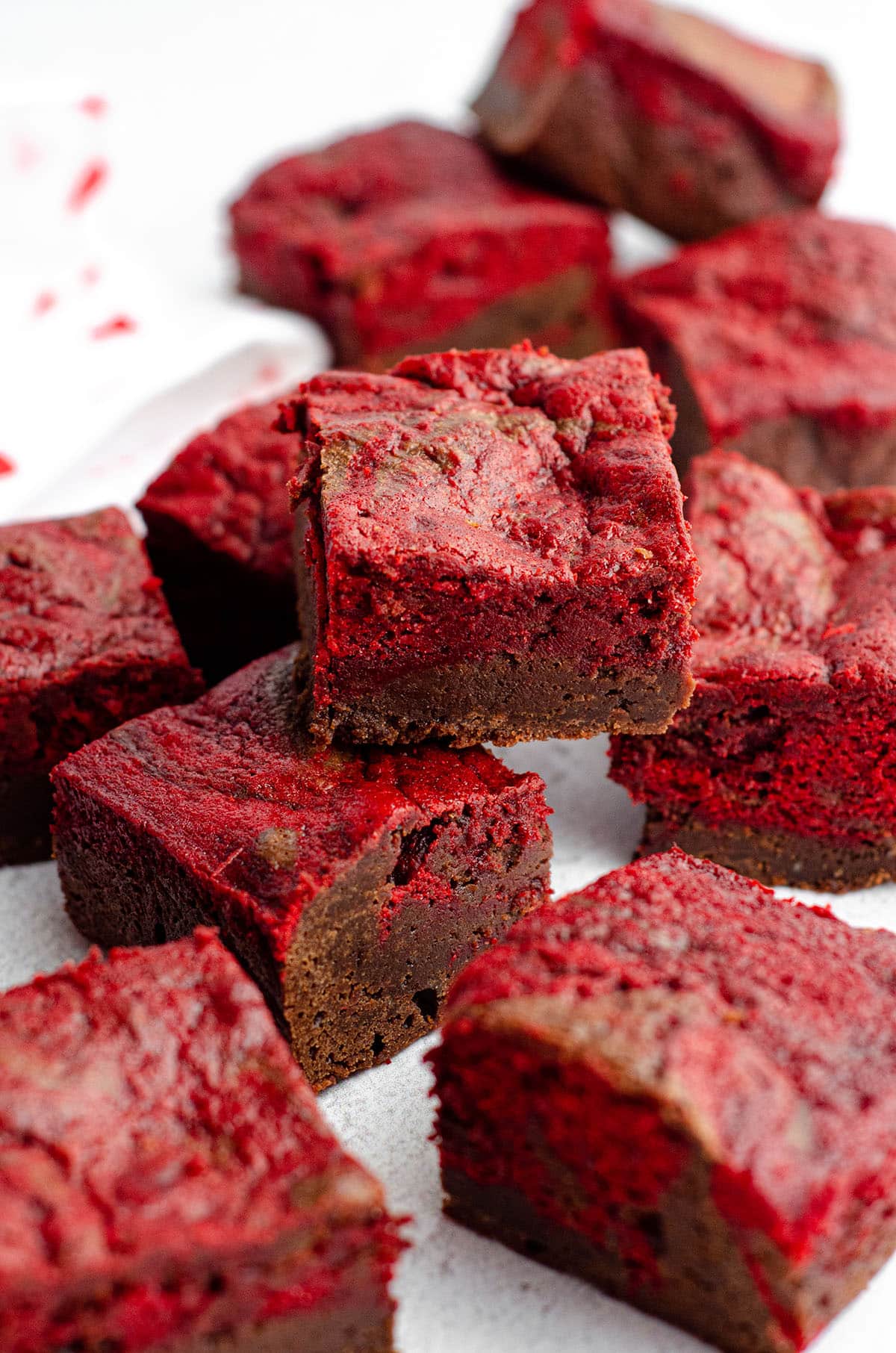 red velvet brownies cut into squares