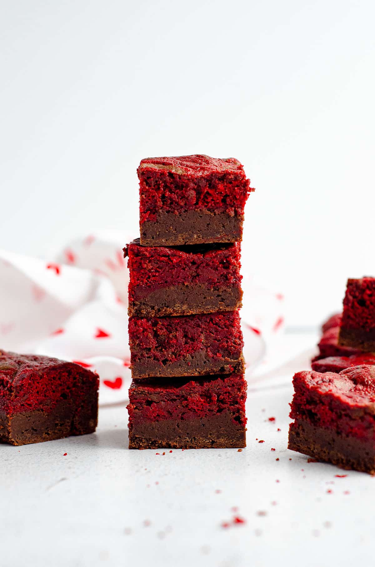 stack of red velvet brownies