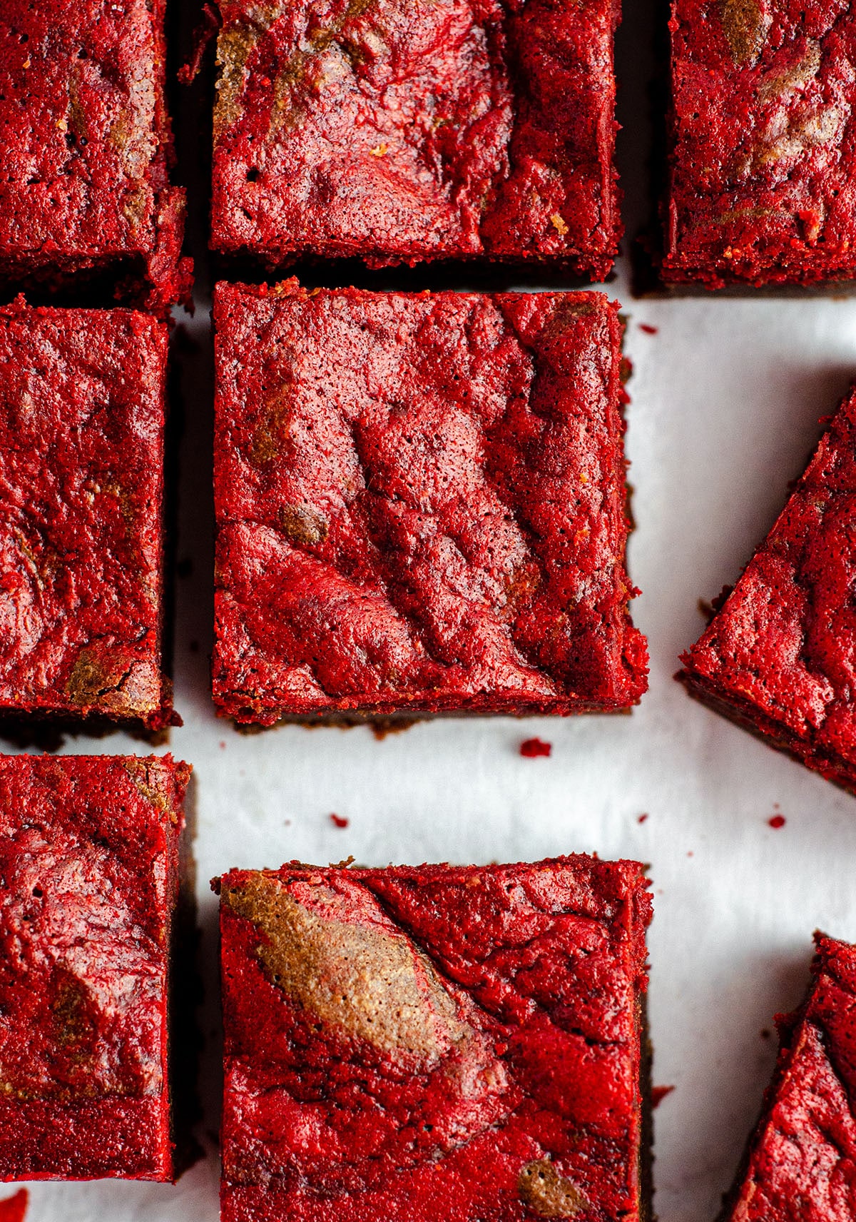 red velvet brownies cut into squares