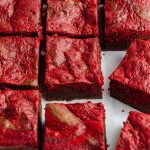 Red Velvet Brownies: Dense and fudgy brownies swirled with red velvet cake-- everything is made from scratch!