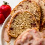 Slices of strawberry Bundt cake on a plate.