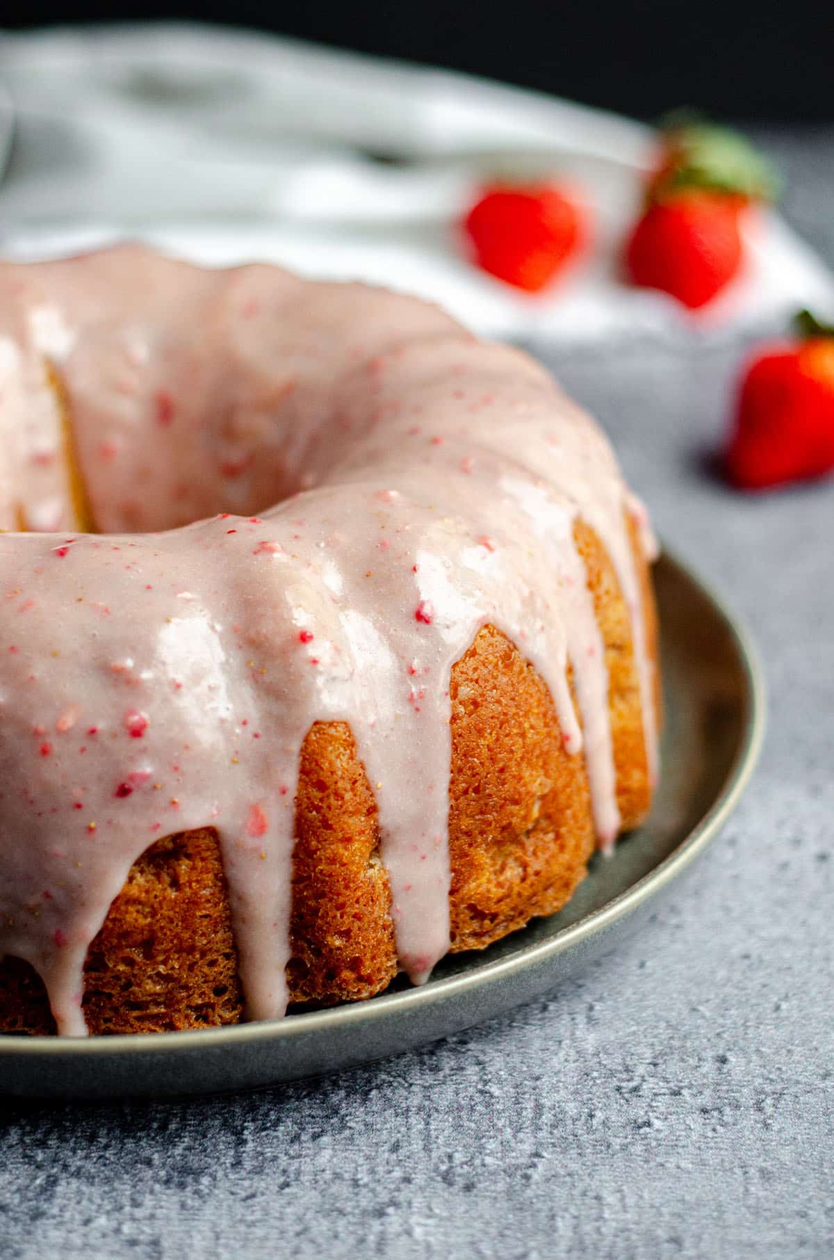 strawberry bundt cake on a plate