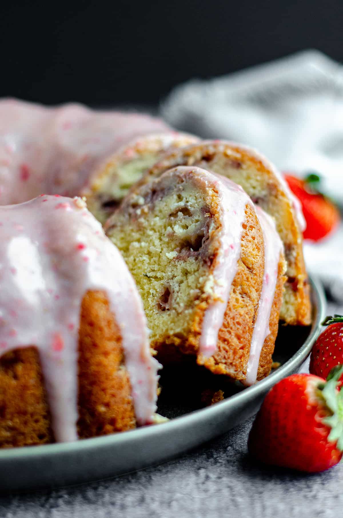 sliced strawberry bundt cake