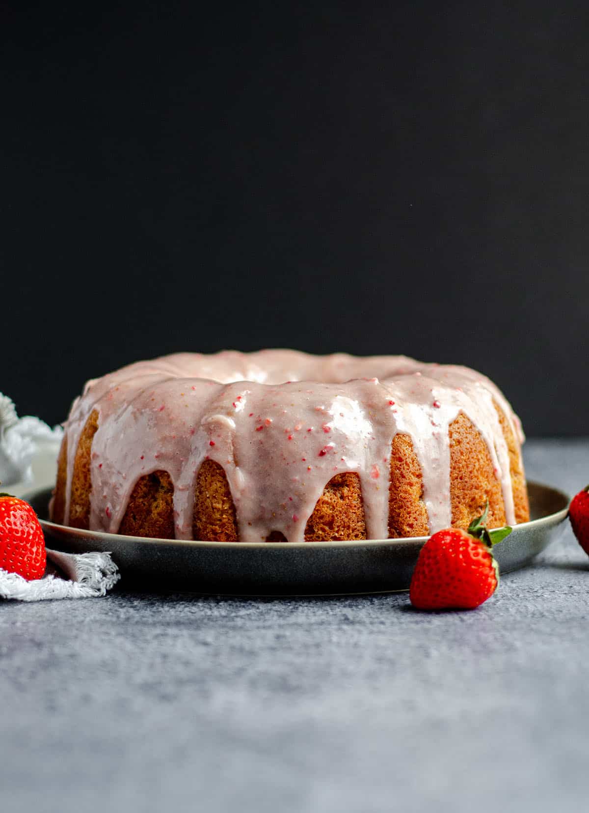 strawberry bundt cake on a plate