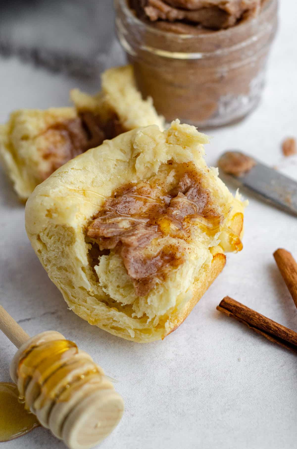 easy yeast roll spread with cinnamon honey butter