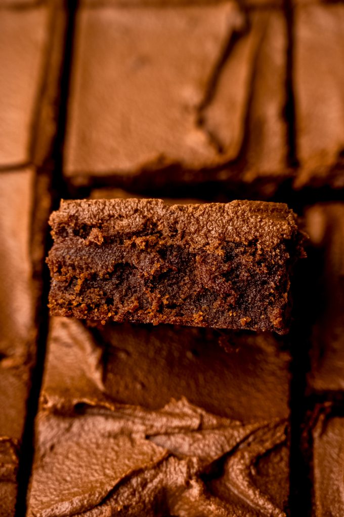 Coffee brownies on a surface.