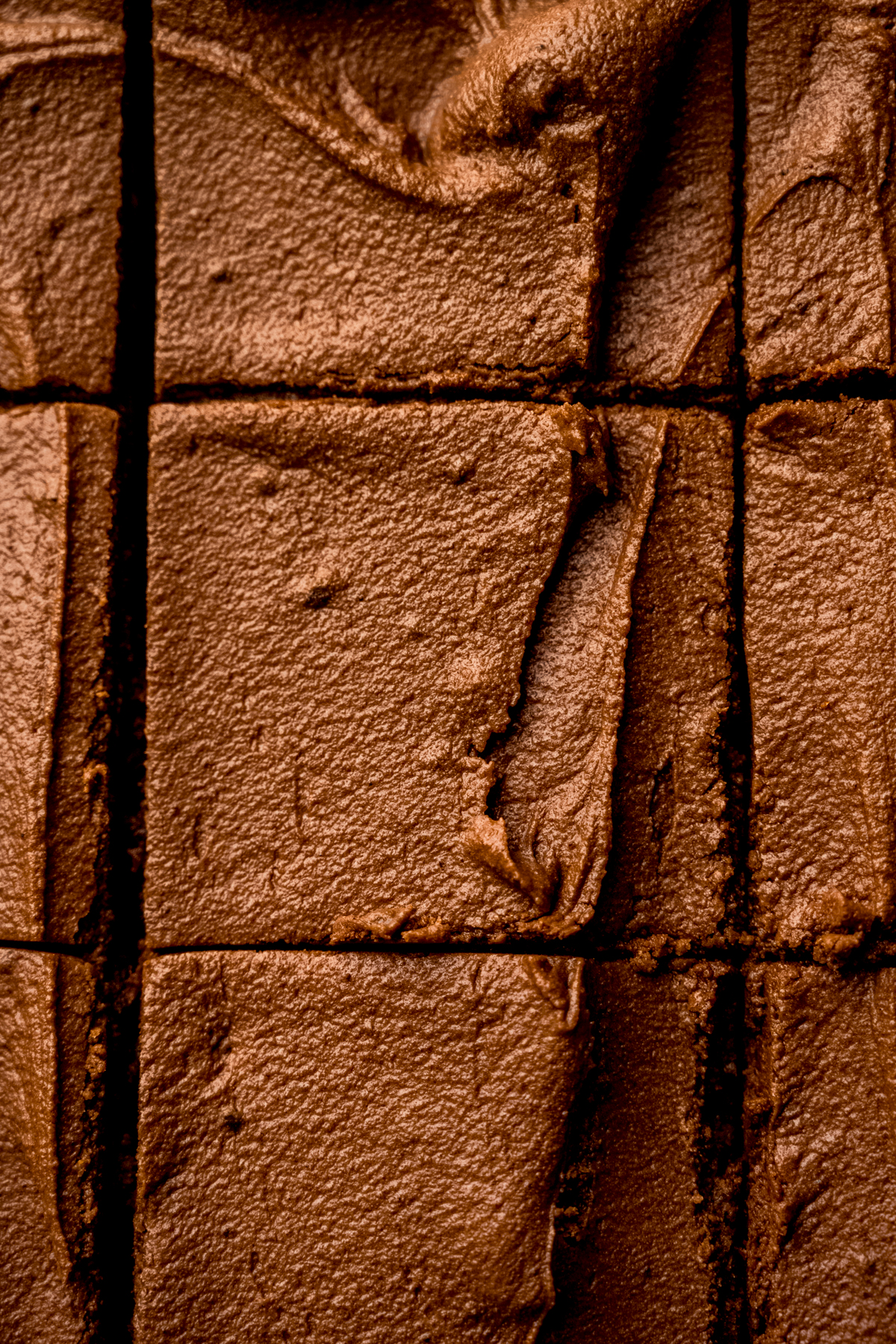 Aerial photo of coffee brownies sliced into individual servings.
