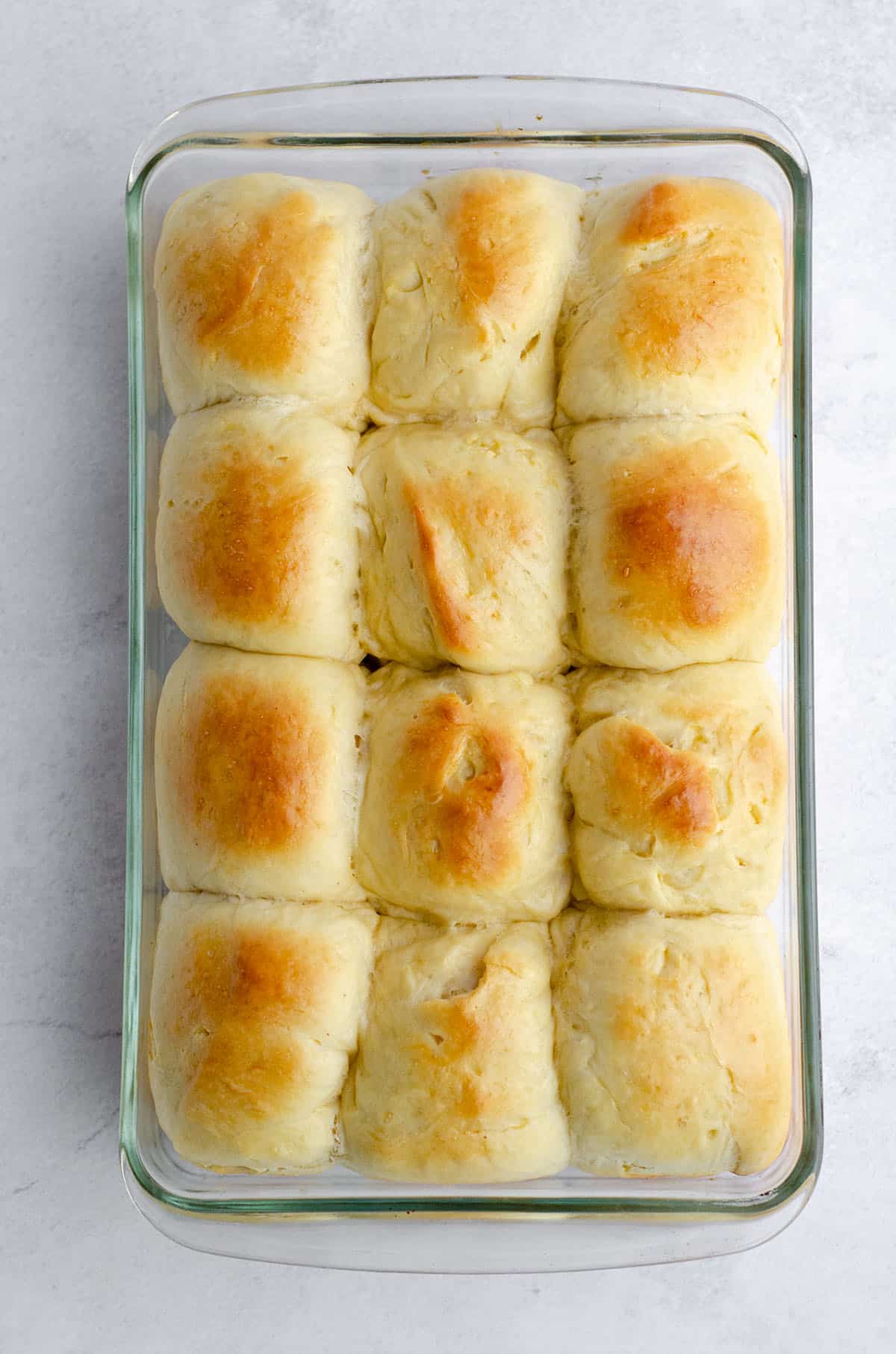 easy yeast rolls baked in a glass baking dish 