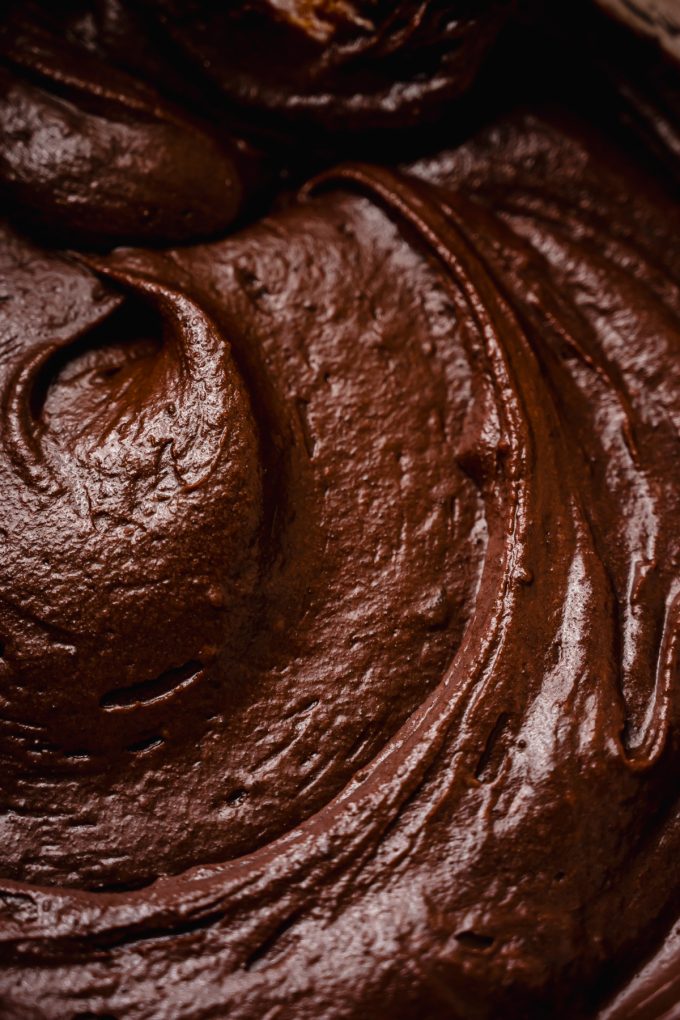 Chocolate buttercream in a bowl.