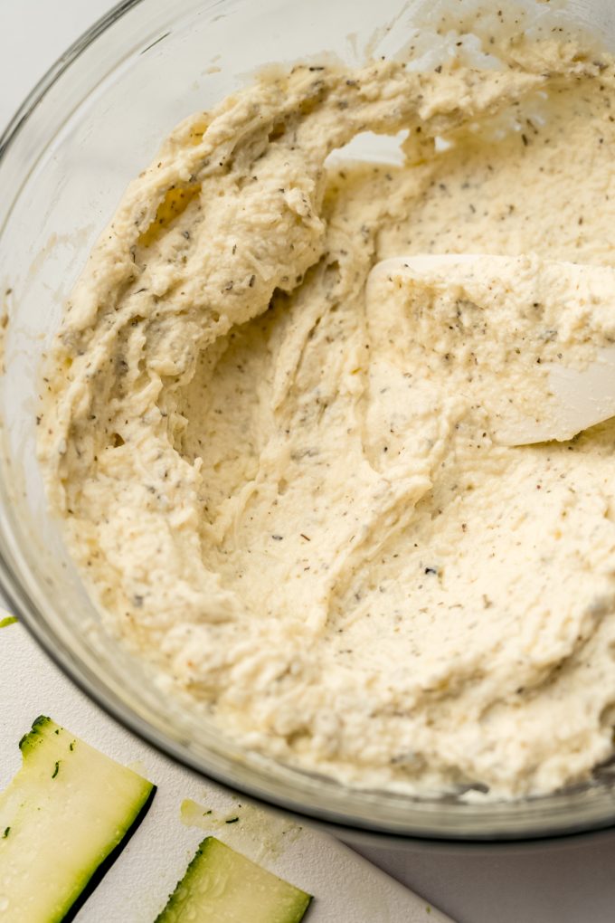 A bowl of zucchini ravioli filling.